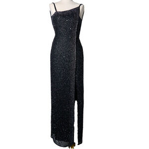 VTG Cache Beaded Maxi Dress Sz S Asymmetrical Glam Prom Wedding Guest Maximalist